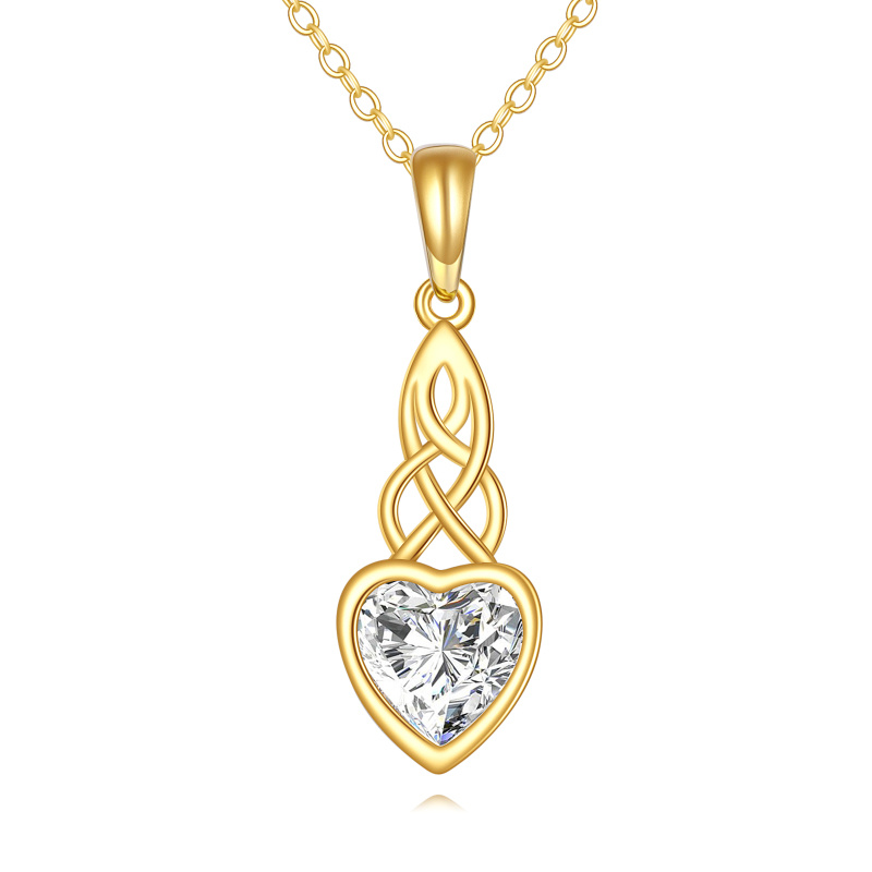 Collier pendentif en or 14 carats avec moissanite, nœud celtique et cœur-1