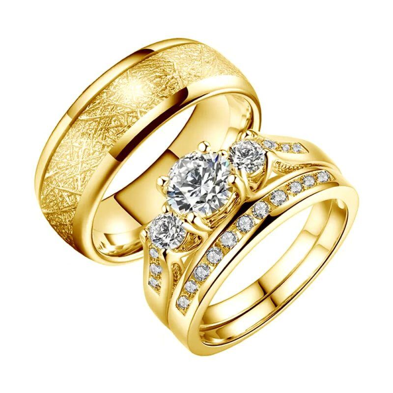 Anillos de pareja de oro de 10 quilates con moissanita-1