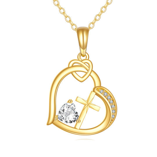 10K Gold Moissanite Cross & Heart Pendant Necklace