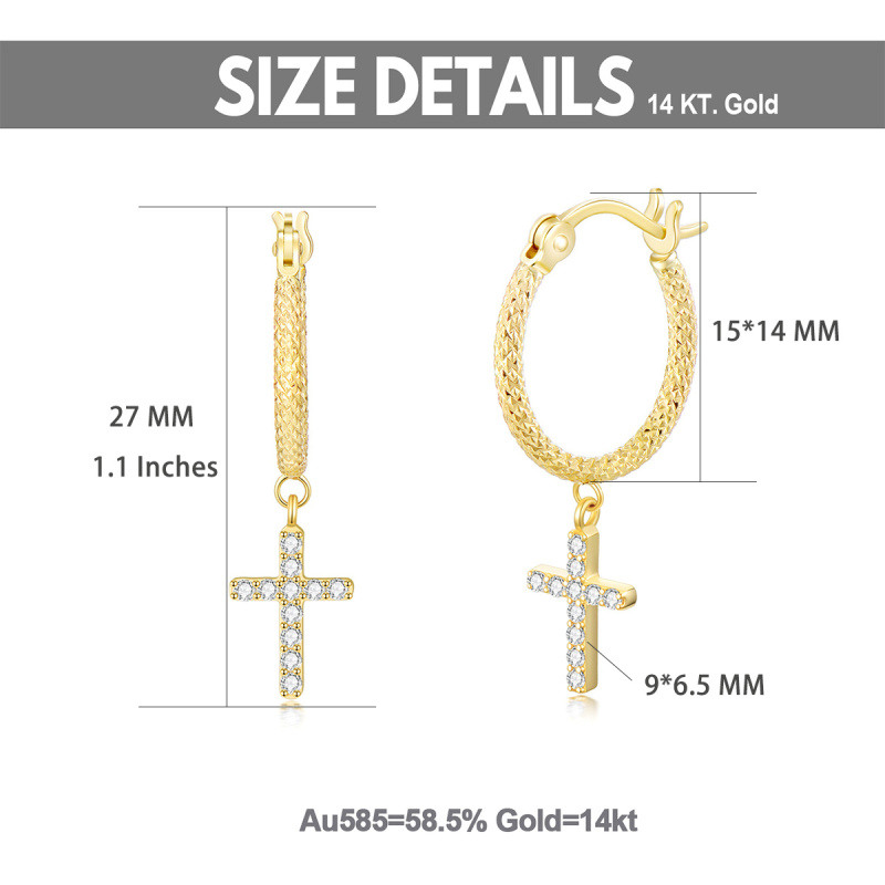18K Gold Moissanite Cross Hoop Earrings-5