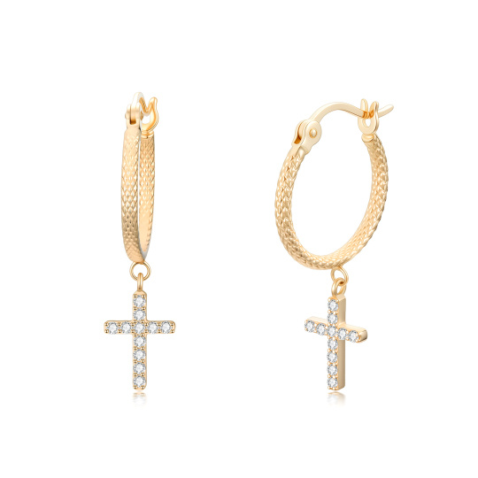 Boucles d'oreilles en cercle en or 10K avec croix en moissanite