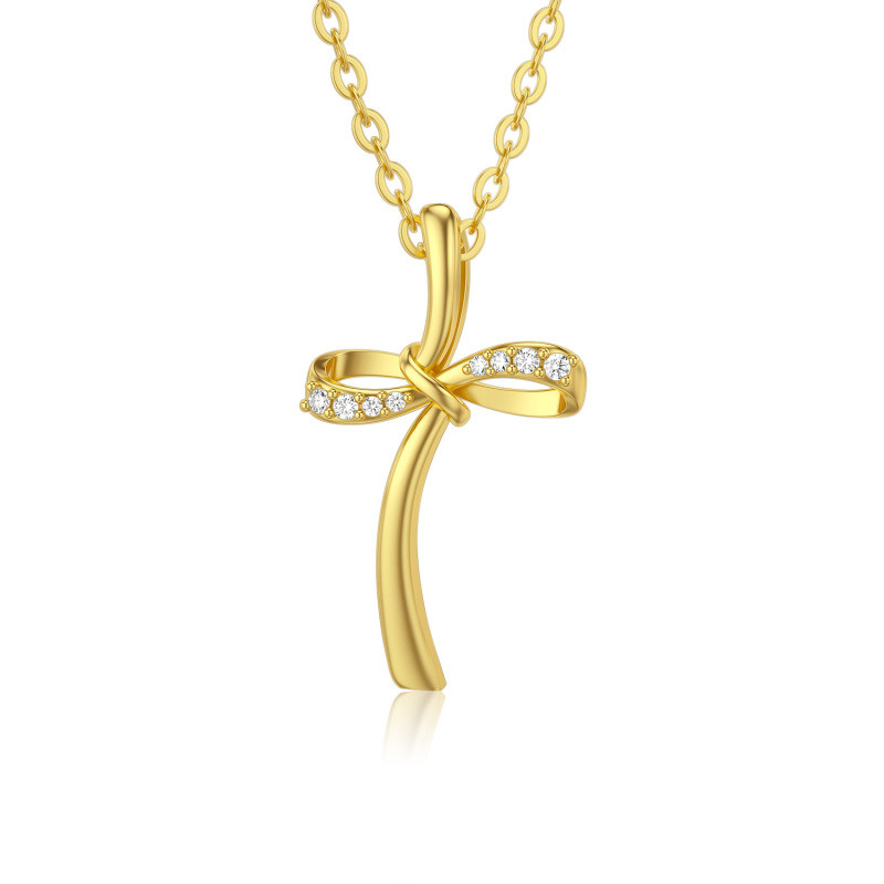 Collar con colgante de cruz con símbolo de infinito y moissanita en oro de 14 quilates-1