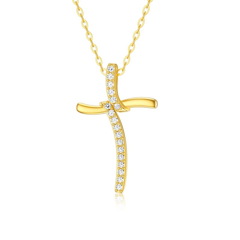 18K Gold Moissanite Cross Knot Pendant Necklace-1