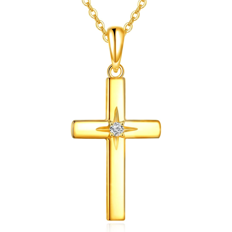10K Gold Moissanit Kreuzkette für Damen-1