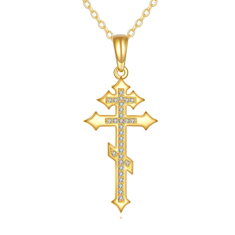 Collier pendentif croix en or 10 carats et moissanite-1