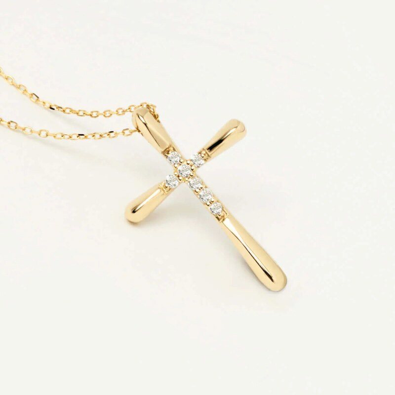Collier pendentif croix en or 14K avec moissanite-3