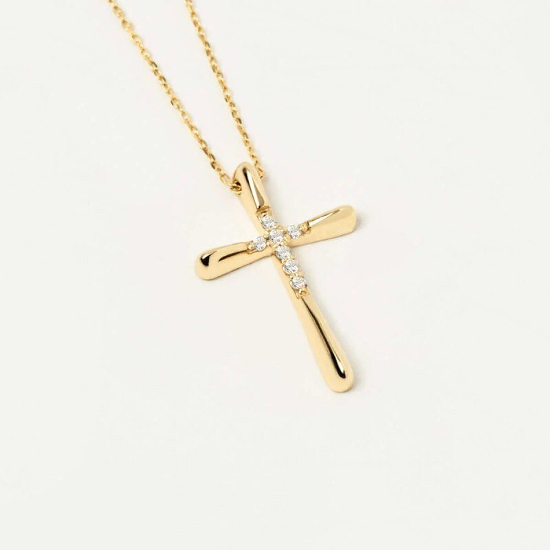 Collier pendentif croix en or 14K avec moissanite-4