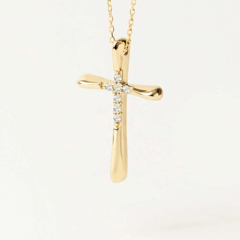 Collier pendentif croix en or 14K avec moissanite-1