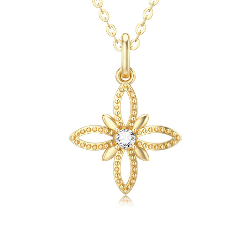 10K Gold Moissanite Cross Pendant Necklace-1
