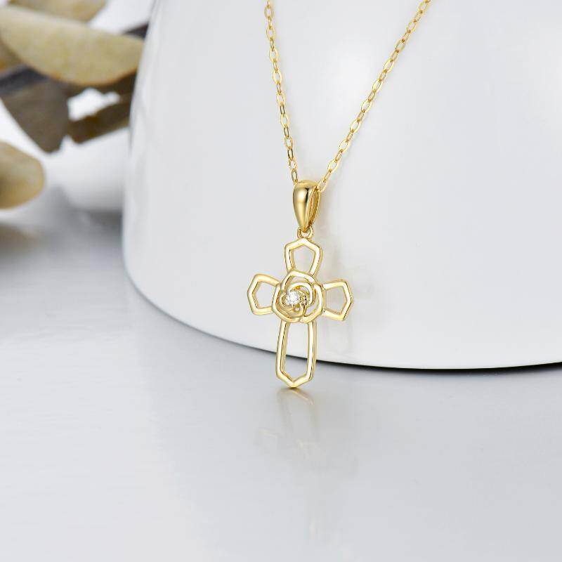 Collar Colgante Cruz Moissanite Oro 18K-4