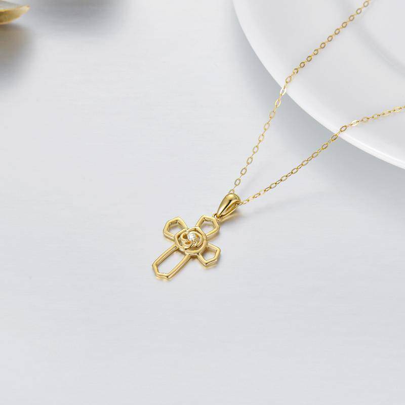 Collar Colgante Cruz Moissanite Oro 18K-5