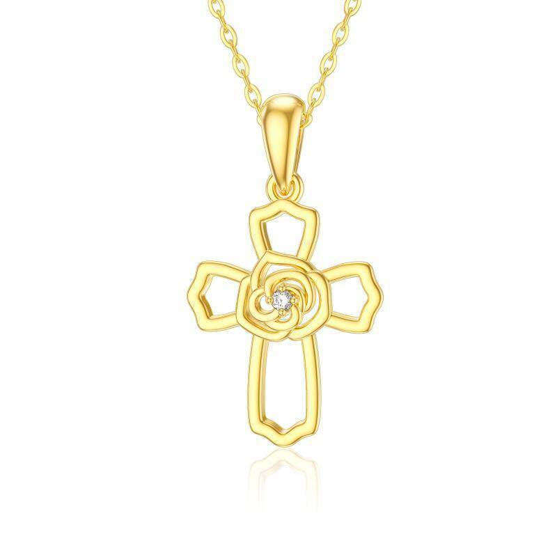 Collar Colgante Cruz Moissanite Oro 18K-1