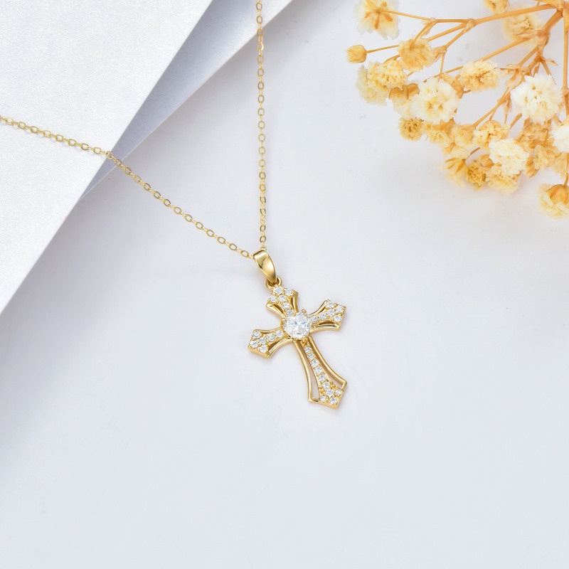10K Gold Moissanite Cross Pendant Necklace-4
