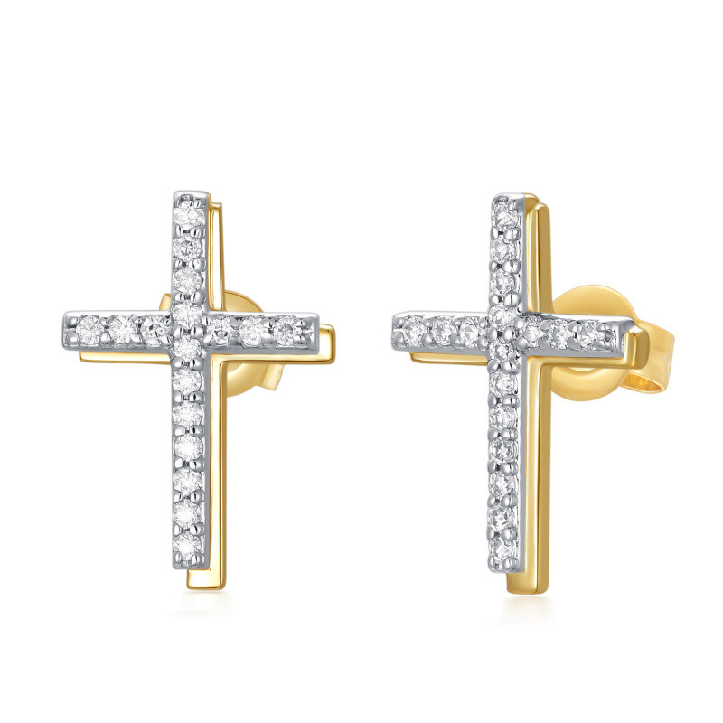 Boucles d'oreilles puces en or 10 carats et moissanite en forme de croix-1