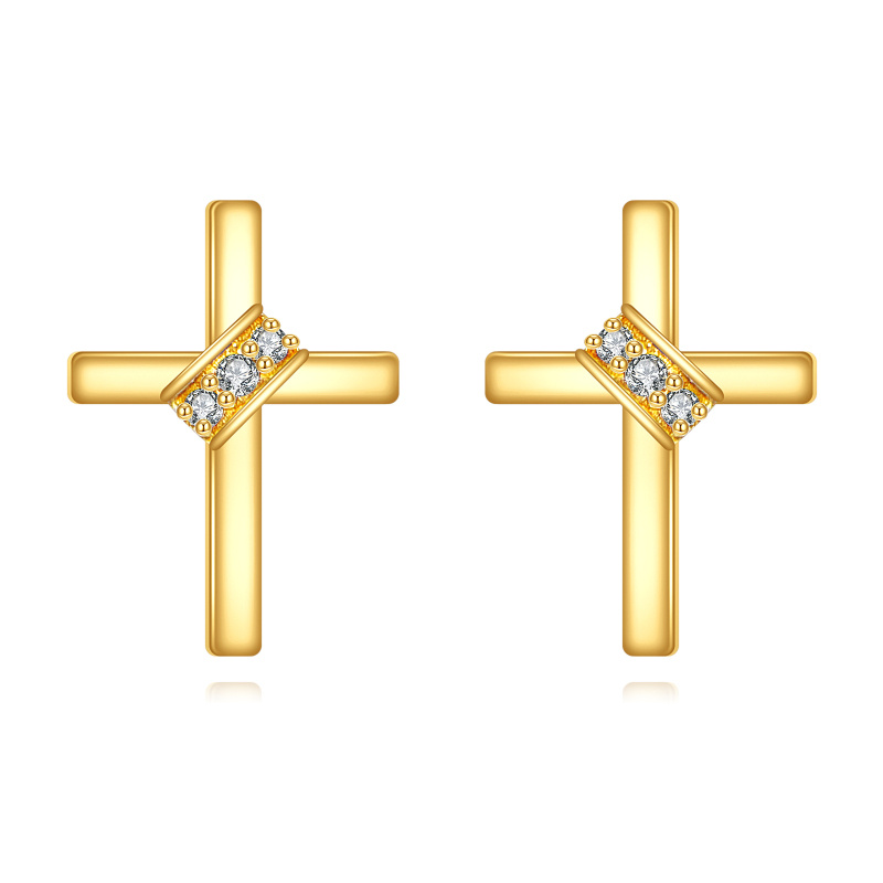 Pendientes de cruz de moissanita en oro de 10 quilates-1