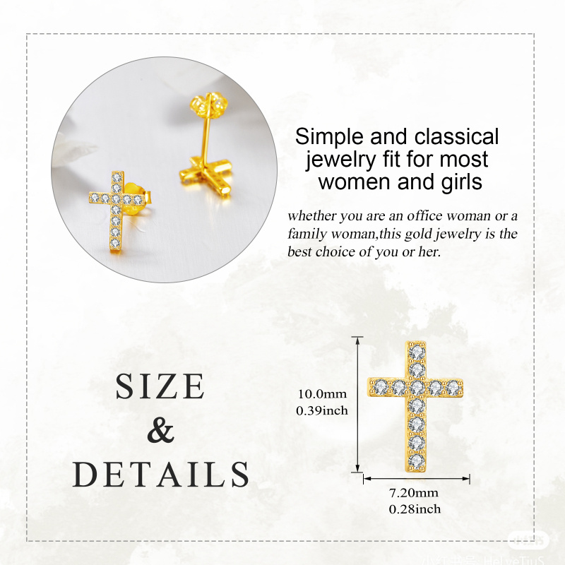 14 Karat Gold Moissanit Kreuz Ohrstecker-5