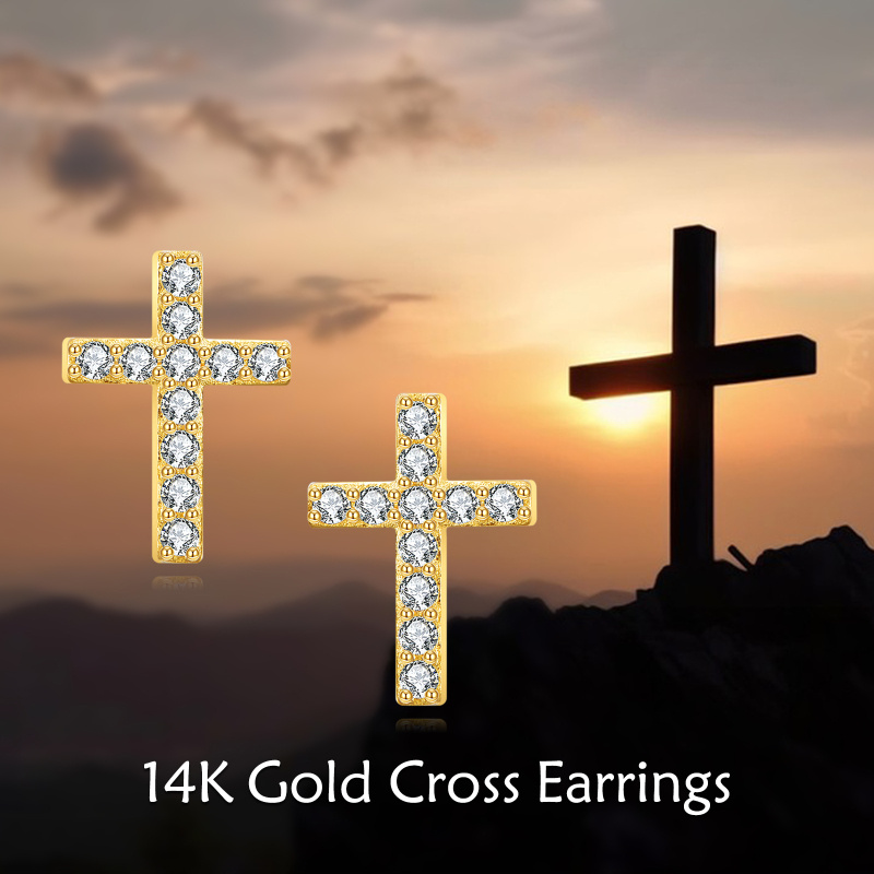 14 Karat Gold Moissanit Kreuz Ohrstecker-6