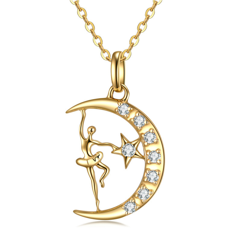 Naszyjnik z wisiorkiem z 18-karatowego złota z moissanitem „Dancing Girl Moon & Star” dla miłośników baletu-1
