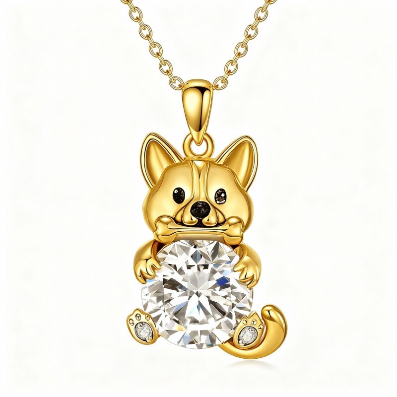 Collar con colgante de perro de moissanita en oro de 18 quilates-1