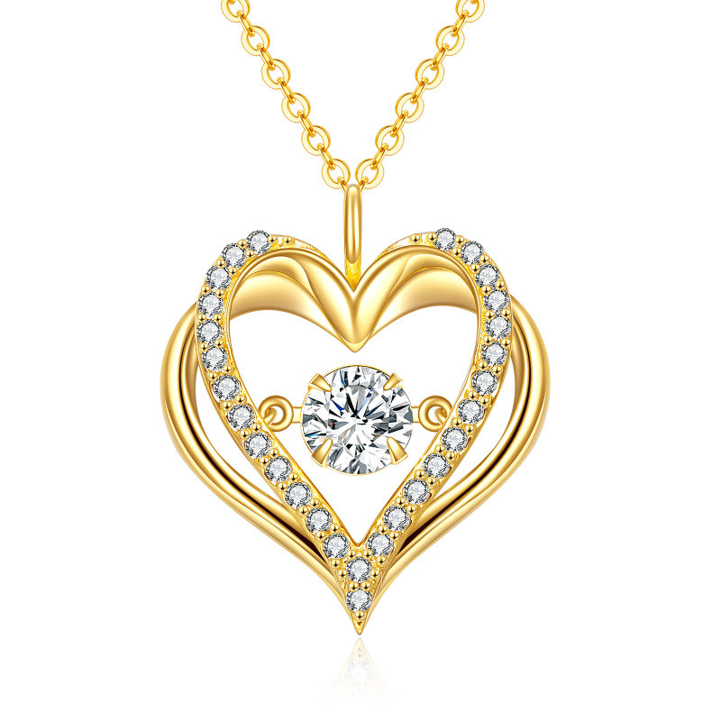 Collier pendentif double cœur en or 10 carats et moissanite-1