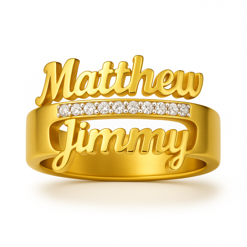 10K Gold Moissanite Double Personalized Classic Name Men's Band for Men-20