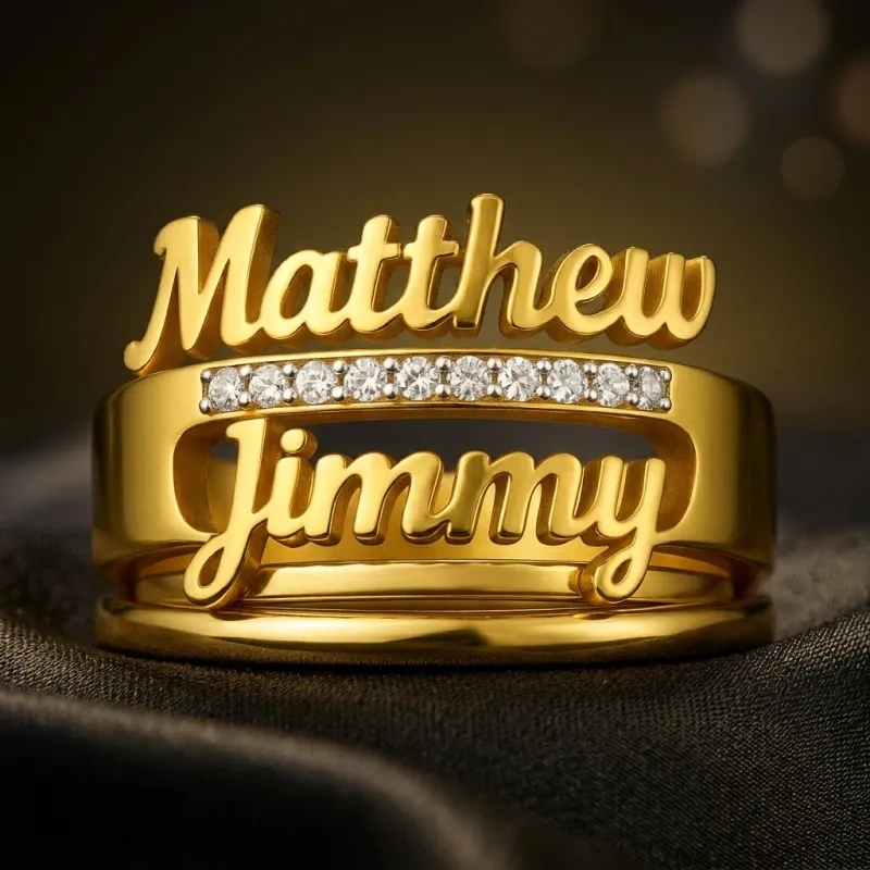 14K Gold Moissanite Double Personalized Classic Name Men's Band for Men-3