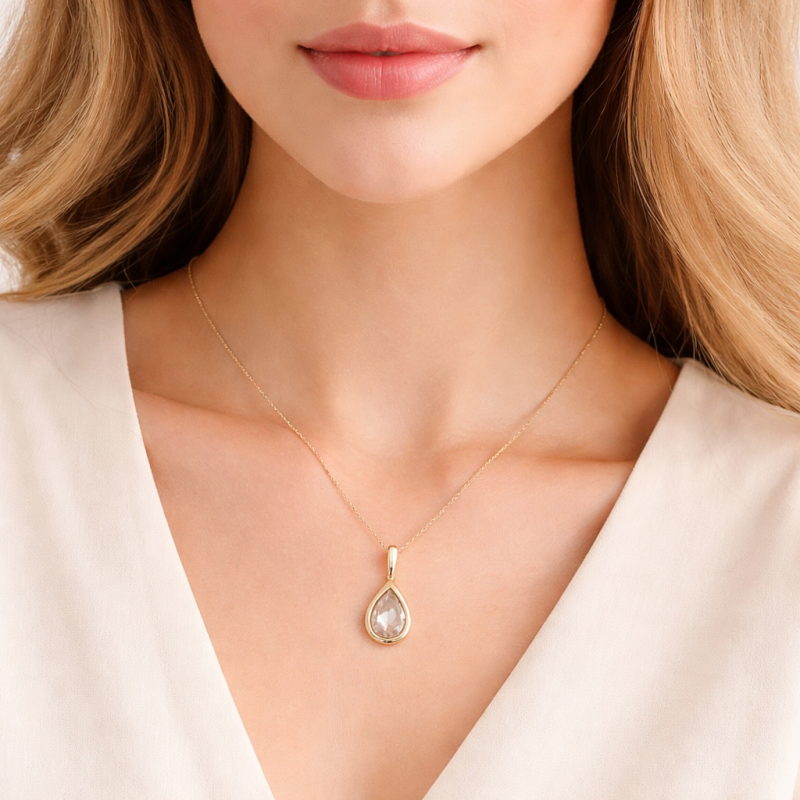 10K Gold Moissanite Drop Shape Pendant Necklace-2