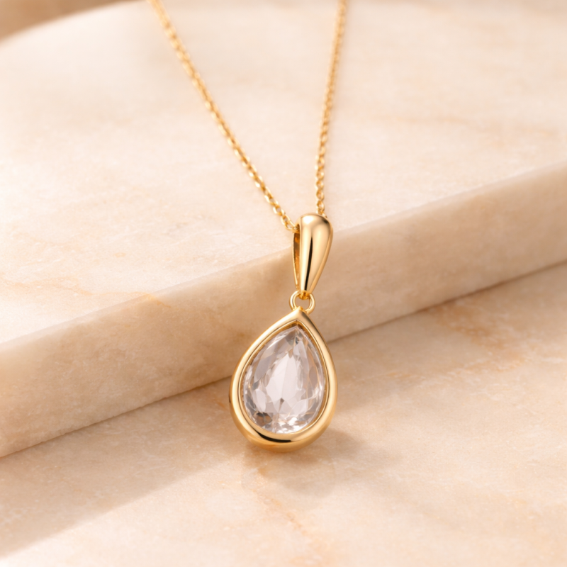 10K Gold Moissanite Drop Shape Pendant Necklace-3