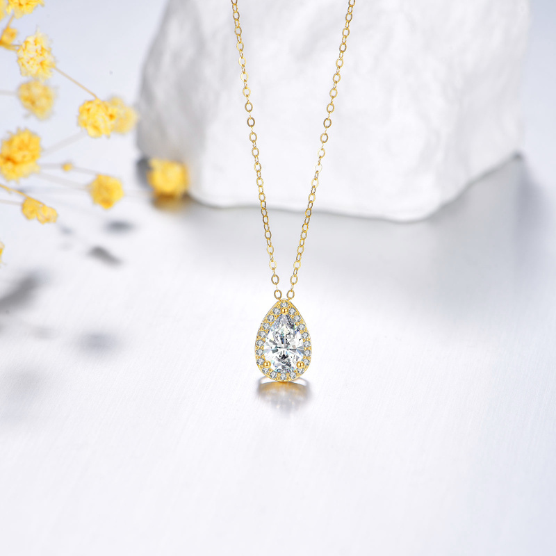 10K Gold Moissanite Drop Shape Pendant Necklace-3