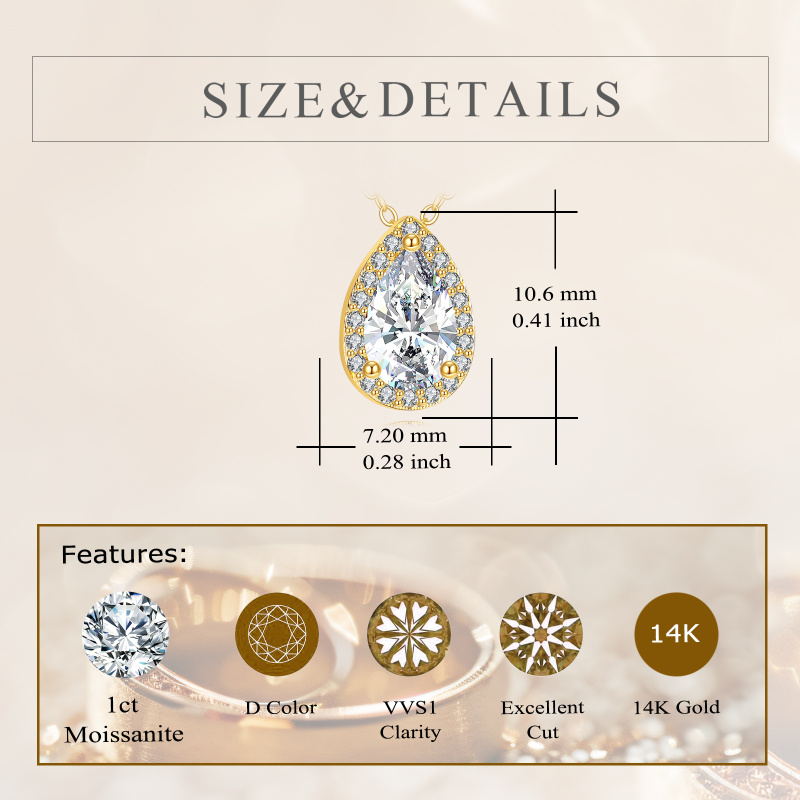10K Gold Moissanite Drop Shape Pendant Necklace-4