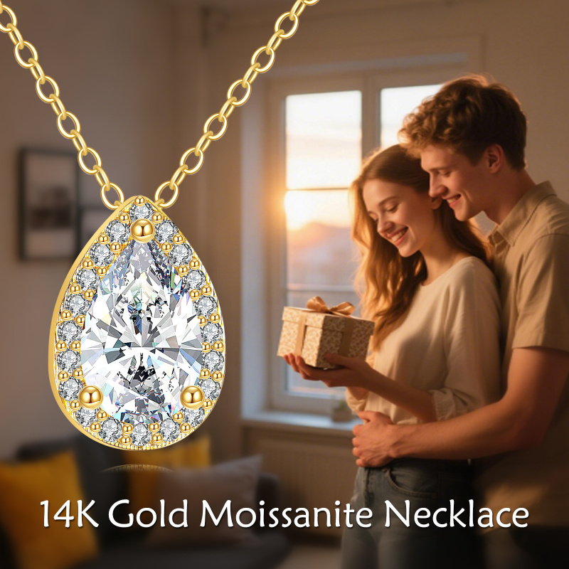 10K Gold Moissanite Drop Shape Pendant Necklace-5