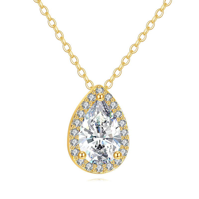 10K Gold Moissanite Drop Shape Pendant Necklace-1