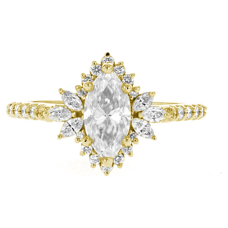 Bague de fiançailles en or 10 carats avec moissanite taille marquise-1