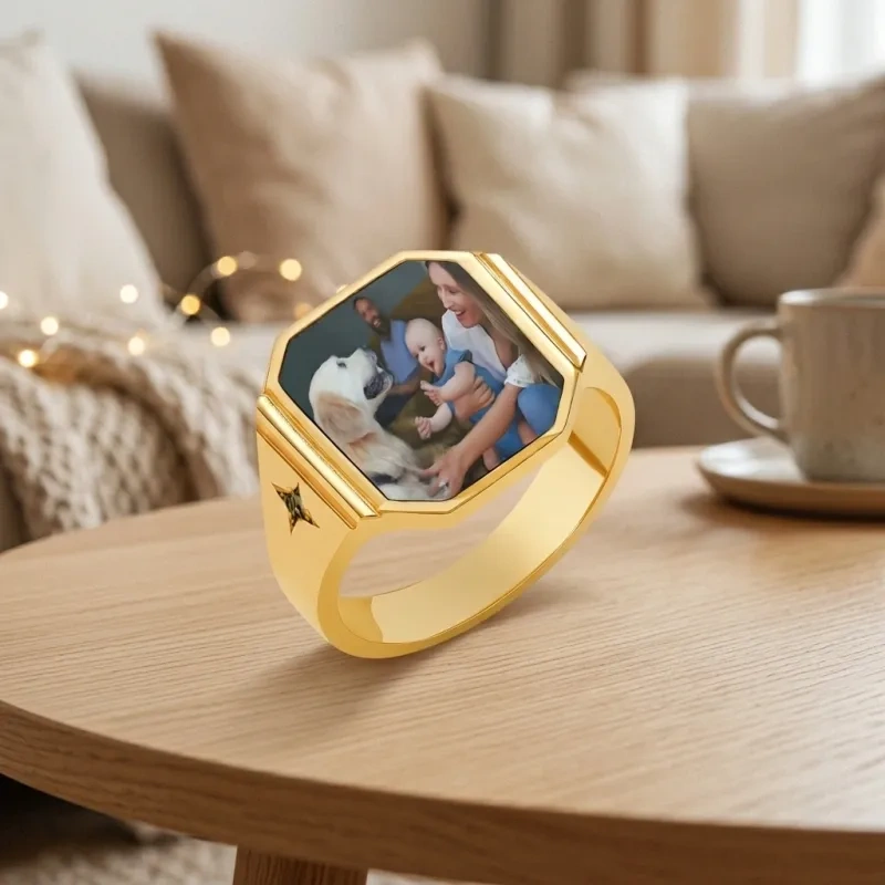 10K Gold Moissanite Engravable & Personalized Photo Men's Band for Men-3