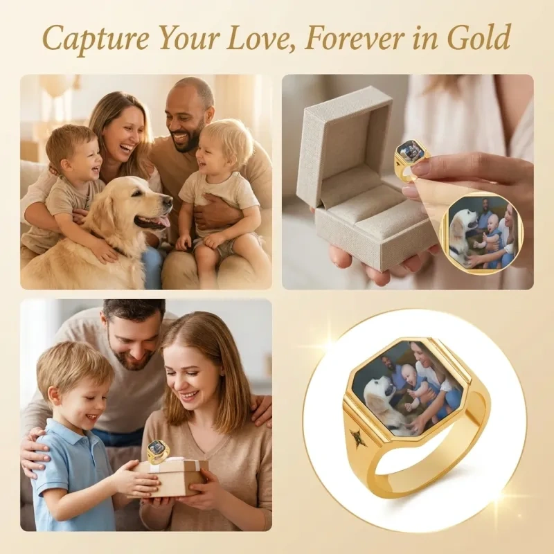 10K Gold Moissanite Engravable & Personalized Photo Men's Band for Men-4