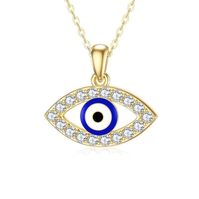 14K Gold Moissanite Evil Eye Pendant Necklace-1