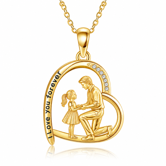 10K-Gold-Moissanit-Vater & Tochter & Herz-Anhänger-Halskette