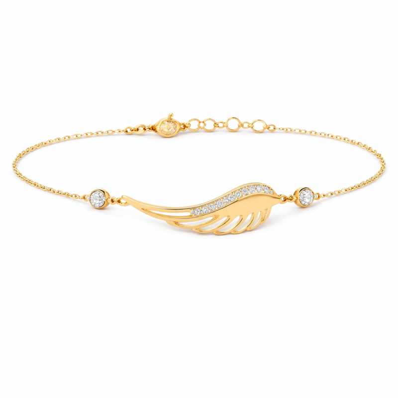 Pulsera con dije de pluma de moissanita y oro de 10 quilates-1