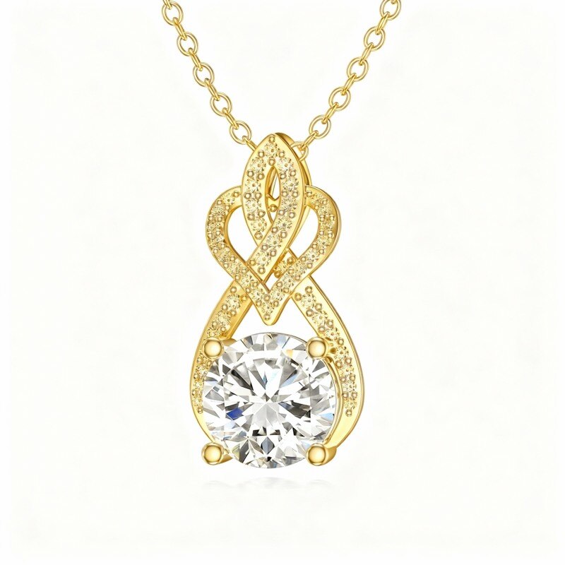 Collar con colgante de corazón y símbolo de infinito de moissanita en oro de 14 quilates-1