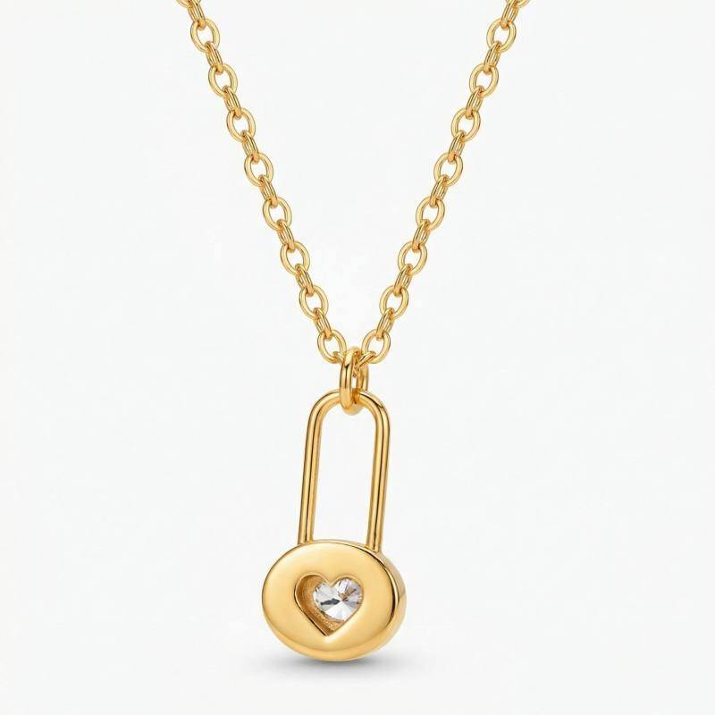 Collar con colgante de corazón y candado en oro de 14 quilates con moissanita-1