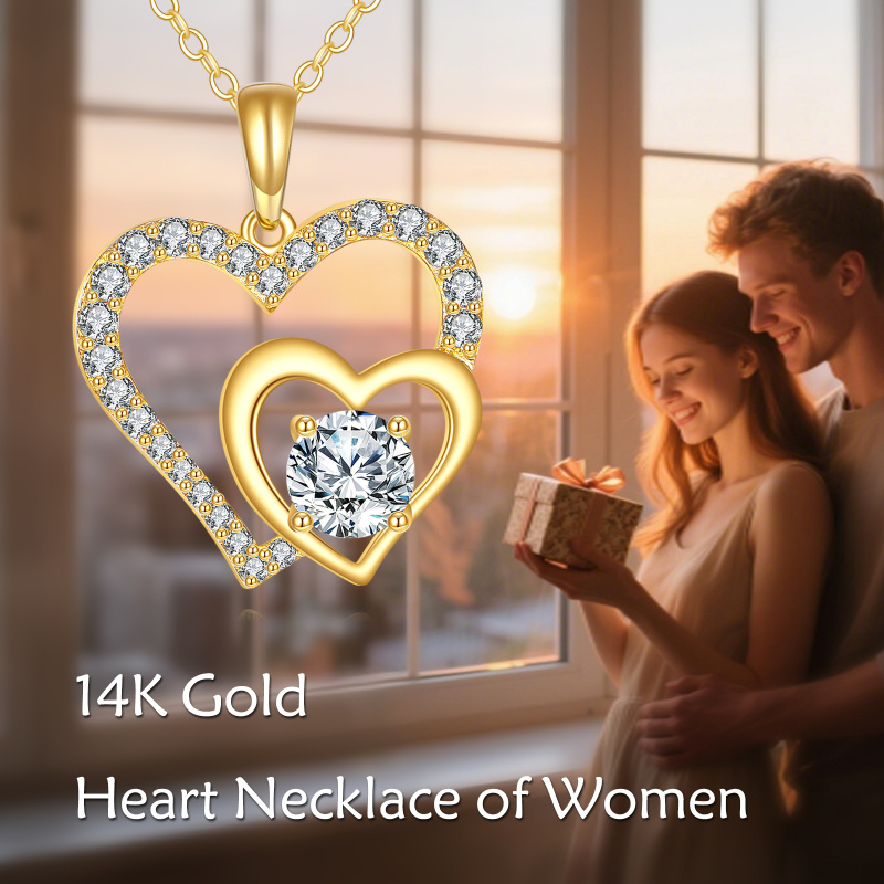 10K Gold Moissanite Heart Pendant Necklace-5
