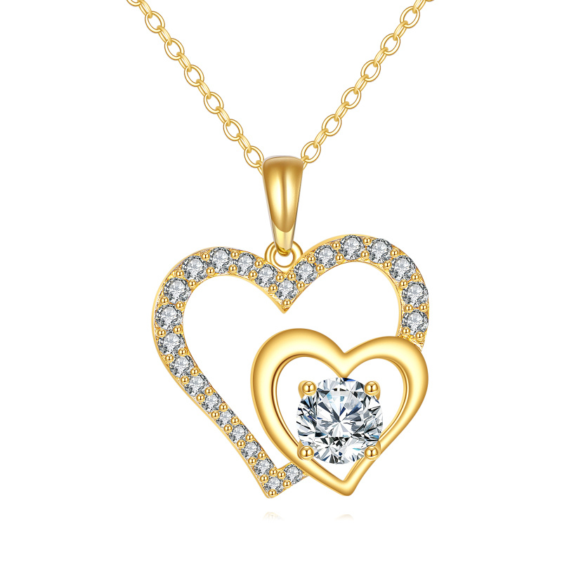 10K Gold Moissanite Heart Pendant Necklace-1