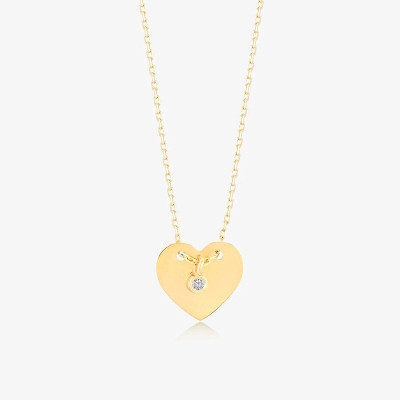 Collier avec pendentif en forme de cœur en or 18K et moissanite-1