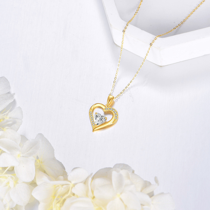 14K Gold Moissanite Heart Pendant Necklace-3
