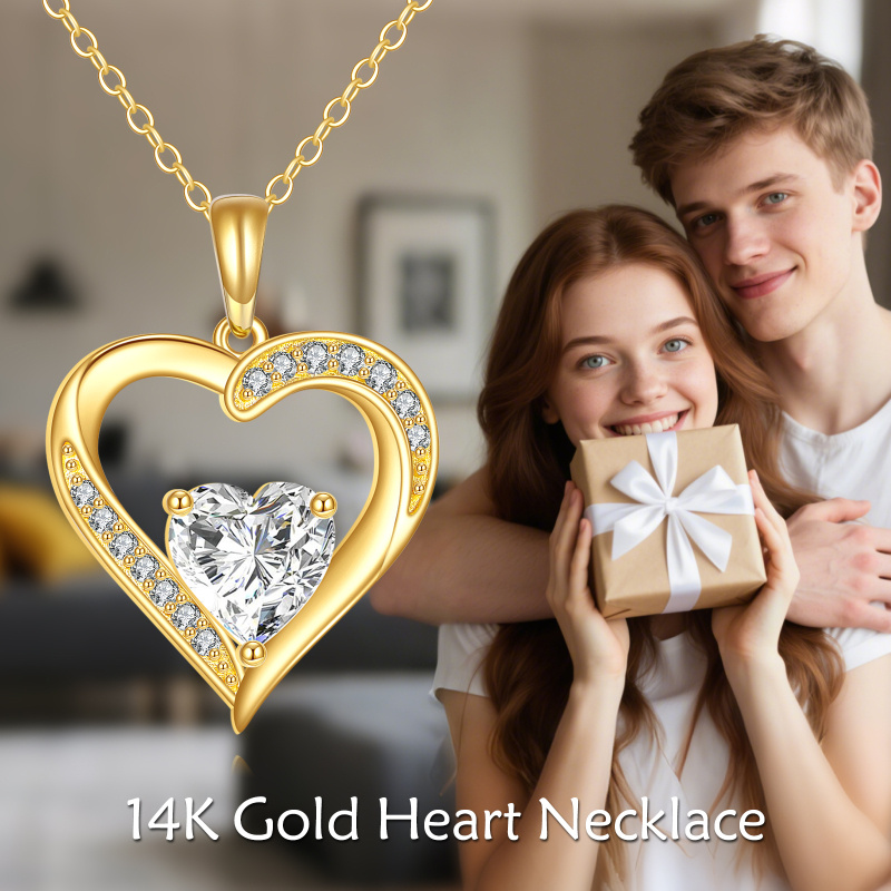 14K Gold Moissanite Heart Pendant Necklace-5