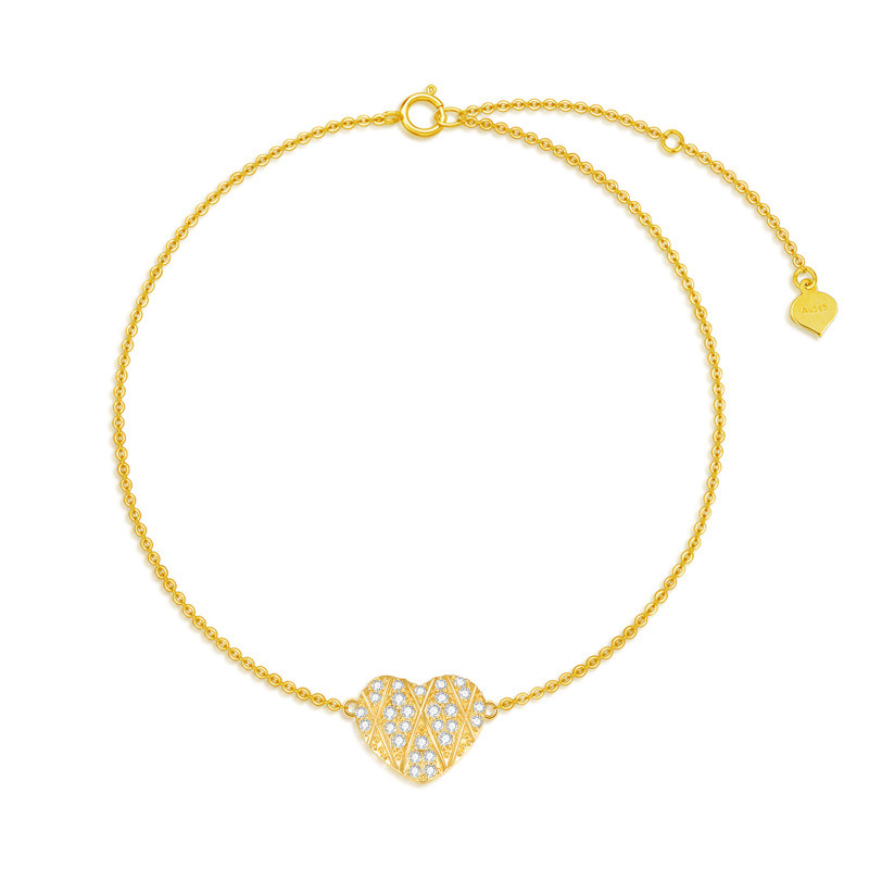 Tobillera de oro de 18 quilates con dije de corazón de moissanita de una sola capa-1