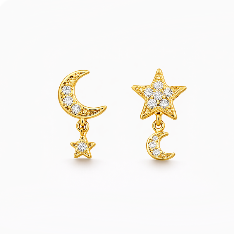 Pendientes de tachuelas de oro de 14 quilates con moissanita en forma de corazón y estrella-1