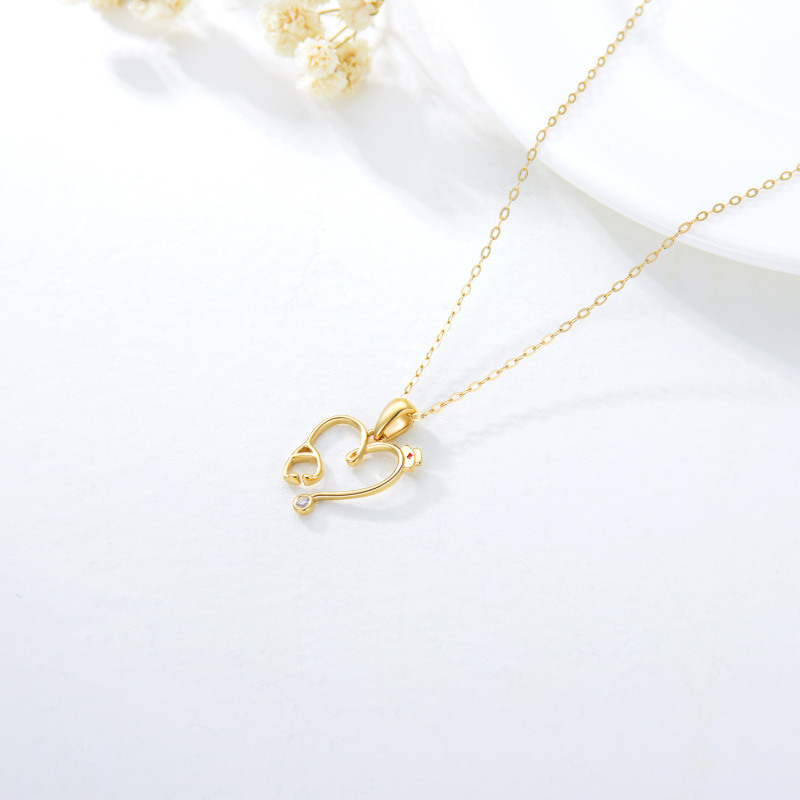 18K Gold Moissanite Heart & Stethoscope Pendant Necklace-3