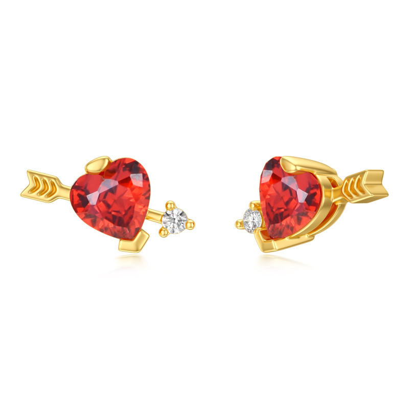 Boucles d'oreilles puces en or 18 carats et moissanite en forme de cœur-1