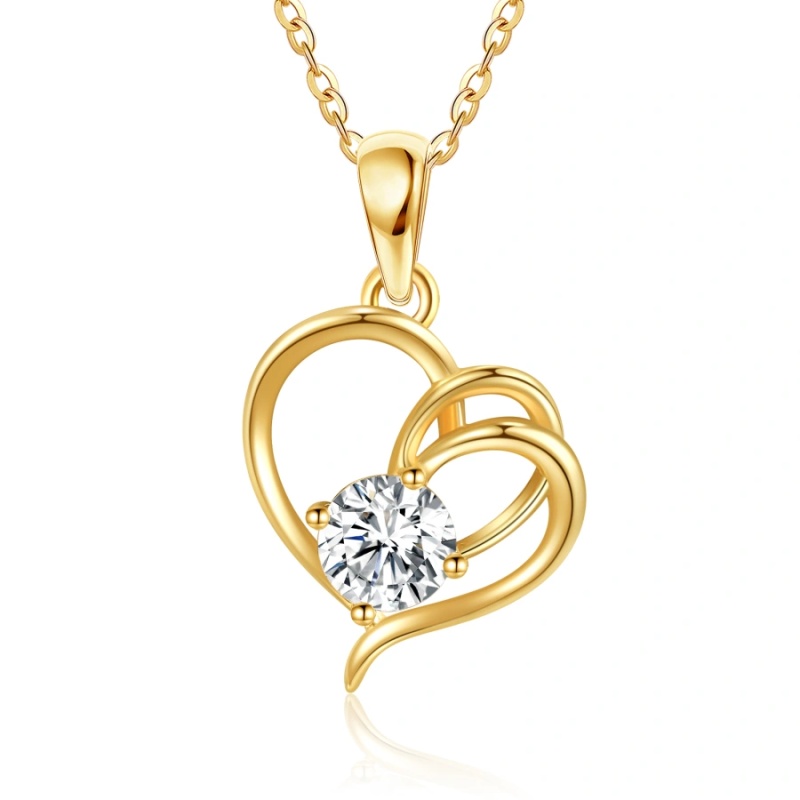 10K Gold Moissanite Heart With Heart Necklace for Women-1